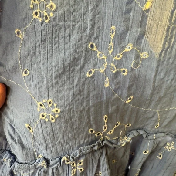 Zara Blue Smocked 3/4 Sleeve Embroidered Tunic‎ - Picture 7 of 11